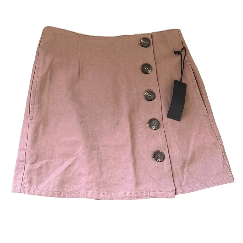 Chloe & Katie Tan Brown Tortoise Button Down Mini Skirt